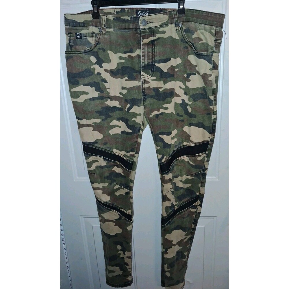 Switch Remarkable Mens Camo Moto Jeans 40x32 Slim Taper Biker Y2K Pants